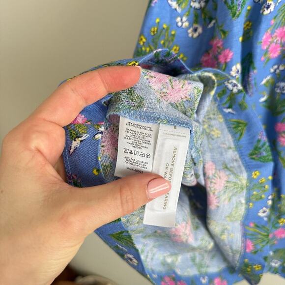 Loft Floral Print Scoop Neck Puff Sleeve Mini Dress Blue 6 - Picture 10 of 10